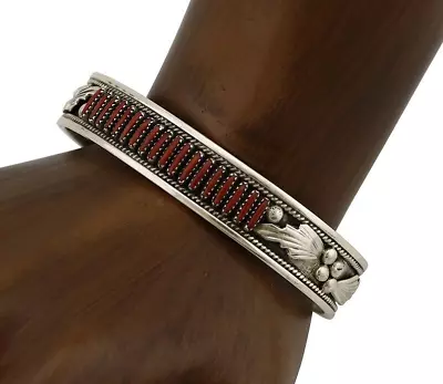 Zuni Bracelet 925 Silver Natural Red Coral Artist Signed Dave & Celia Nieto C80s • $300