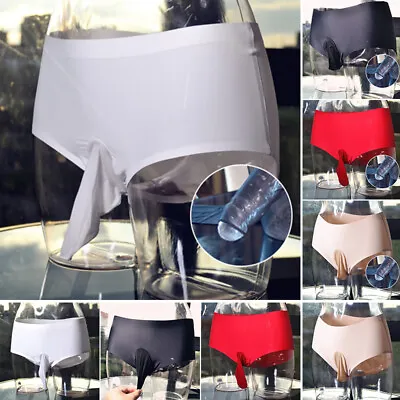$8.06 • Buy Men Seamless Thin Underwear Penis Sheath Pouch Sissy Ice Silk Panties Brief US