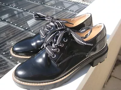$19.50 • Buy Pull & Bear Black Patent Leather Lace-up Platform Shoes 38-Worn Once