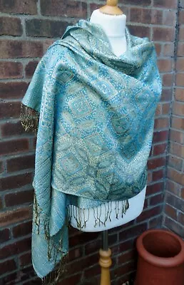 Large Indian Pashmina Wrap Scarf Multicoloured Jewel Toned Paisley Design • £10