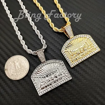 Hip Hop Iced Last Supper Pendant & 4mm 24  Rope Chain Fashion Bling Necklace • $11.99