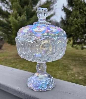 Carnival Moon And Star Glass Clear Iridescent Large Compote Candy Dish  • $99.99