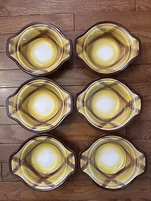 6 MidCentury Vernon Kilns Organdie Plaid Lug Soup Chowder Bowls SET VTG Metlox • $45