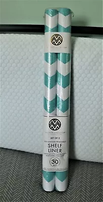 Macbeth Collection Self Adhesive Shelf Liner- Rugby Chevron Aqua Pop (2 Pack)  • $15