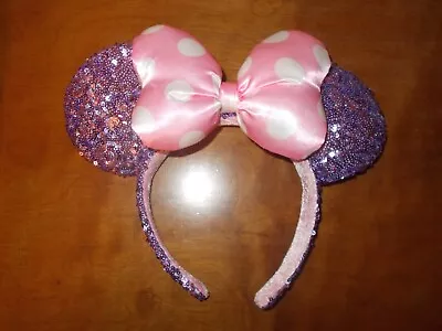 Disney Parks Minnie Mouse Purple Pink Polka Bow Sequin Ear Headband • $19.99