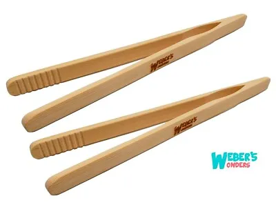 $7.64 • Buy Set Of 2 Reusable Bamboo Toast Tongs - Wooden Toaster Tongs For Cooking Kitchen