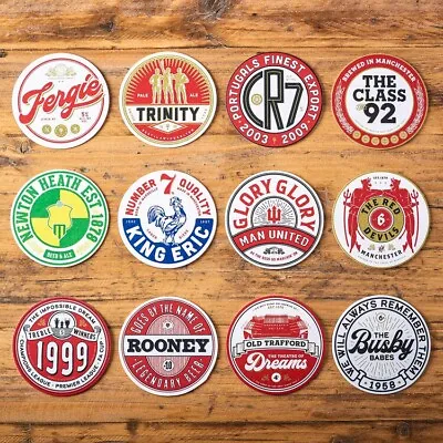 12 Manchester United Football Beer Mat Coasters Retro Gift Present Pack - New • £11.99