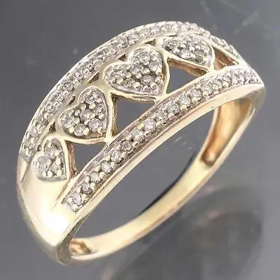 Openwork 5 HEARTS Solid 9k Yellow GOLD 62 DIAMOND CLUSTER ETERNITY RING Sz O • $295