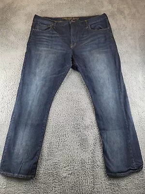 American Eagle Outfitters Jeans Mens 44x32 Blue Denim Slim Embroidered 5 Pocket • $16.99