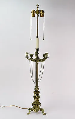 Neo-Classical French Empire Candelabra Table Lamp Cherubs Rams Heads Paw Feet • $295