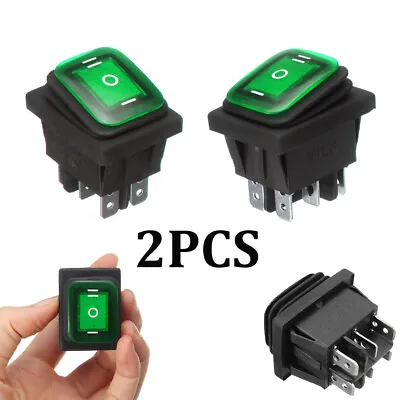 2 Waterproof 3-Position Rocker Switch Green LED ON/OFF/ON 6-Pin DPDT AC 10A/250V • $7.98