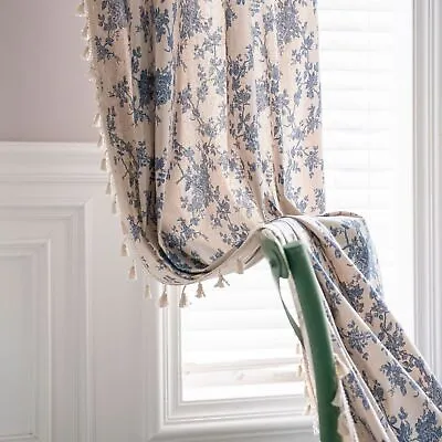 Curtains In Cotton And Linen Blend With Blue Floral Print • £38.39