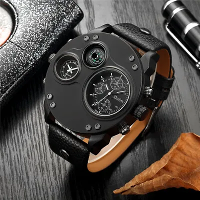 OULM Chic Quartz Watch For Men Steampunk Big Dial Analog Sports Leather Watches • $16.36