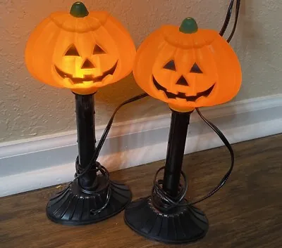 2 Vintage Halloween Electric Pumpkin Jack O’ Lantern Candle Stick Lights Tested • $24.96