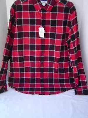 New Mens Croft & Barrow Red And Black Plaid Flannel Shirt Xl • $6.99