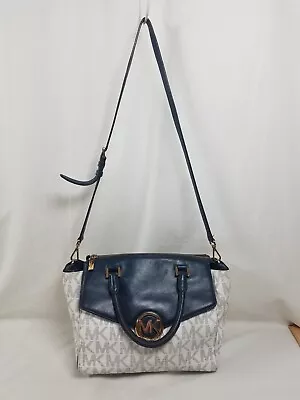 Michael Kors Hudson Large Navy & White Signature Satchel Purse Bag • $65