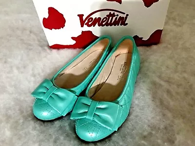 NIB Venettini 55-CLIVE 30 12.5 US Aqua Green Pearlized Girls Dress Leather Shoes • $45