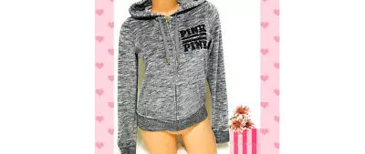 Victoria's Secret PINK Gray VELOUR Sequin Bling HOODIE M Track Sweat Suit Zip • $89.99