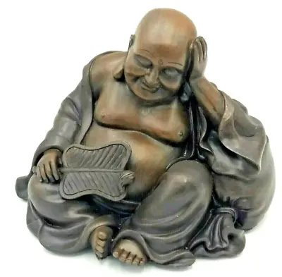 Brown Wood Effect Resin Chinese Laughing Happy Buddha 4.25  High In Original Box • £7.49