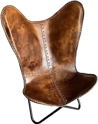 Leather Handmade Butterfly Chair Seat Folding Modern Sling Lounge Vintage • $160.55