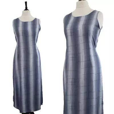 Vintage 1990s GRUNGE Dress Midi Grey Abstract Sleeveless 90s Summer Sundress 14 • £10.99