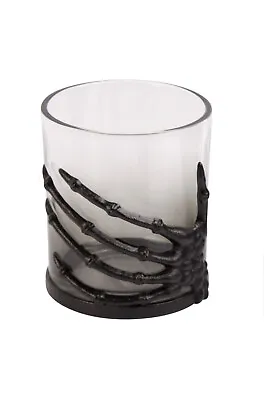 Black Skeleton Hand 8735 3D Halloween Whiskey Rocks Smoked Glass 3.75  H • $24