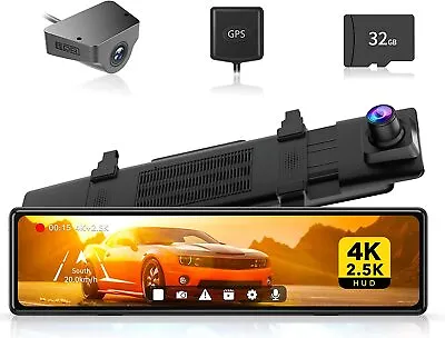 $276.98 • Buy Cars 4K Front And 2.5K Rear Mirror Dash Cam Backup Camera With GPS Night Vision