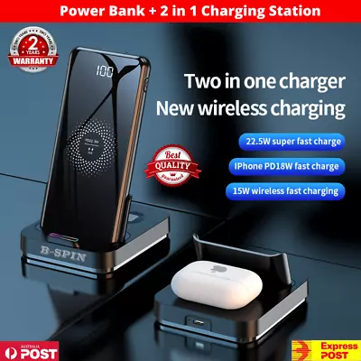 2 In 1 Fast Charger 22.5W Duo Wireless Power Bank + Charging Dock Phone Earphone • $44.99