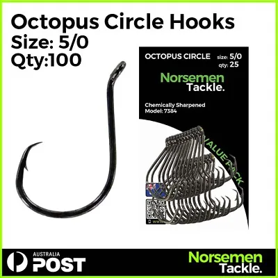 #5/0 Octopus Circle Hooks Fishing Hooks Chemically Sharpened Norsemen Tackle • $11.90