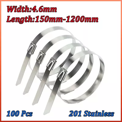 201 Stainless Steel Cables Zip Tie Self Lock Strap Strong Metal Ties 4.6mm Width • $13.04