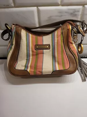 Caribbean Joe Multi Color Cloth Striped Small Purse With Pockets Zippers A752 • $8.97