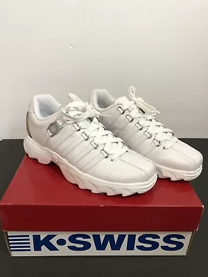 K-Swiss Mens Newstead Varsity Low-Top Leather Sneakers Shoes Sz 6 White Platinum • $33.96