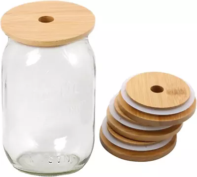 4Pcs Regular Mouth Bamboo Mason Jar Lids With Straw Hole Reusable Bamboo Caps Le • $18.17