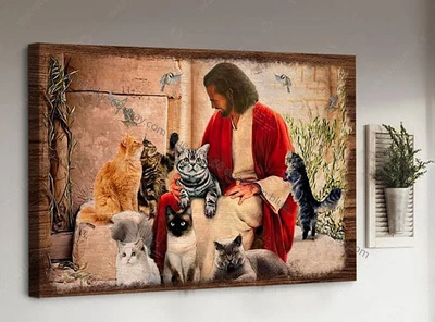 $14.32 • Buy Cats Heaven With God Poster Jesus With Cat Poster