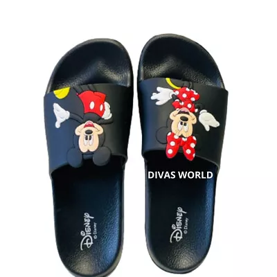 £16.92 • Buy Mickey & Minnie Mouse Women's Slipper Girls Black Sliders Sandals Shower Slipper