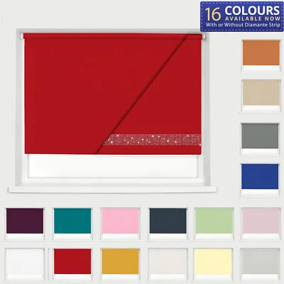 Blackout Thermal Roller Blinds Easy Fit Child Safe Plain Or Diamante Edge • £43.99