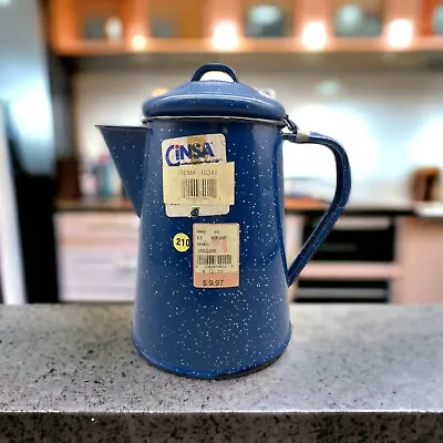 Mexican CINSA Blue Speckled Enamelware COFFEE POT Mexico 9  Camping Picnicking • $29.99