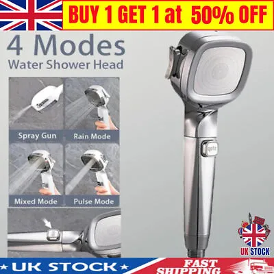 4-Mode Handheld Pressurized Shower Head With Pause Switch Built-In Power Wash • £7.99