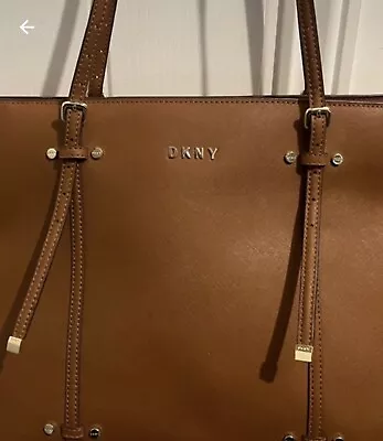 Tan Leather DKNY Shoulder Handbag With Gold Furniture • £43.63