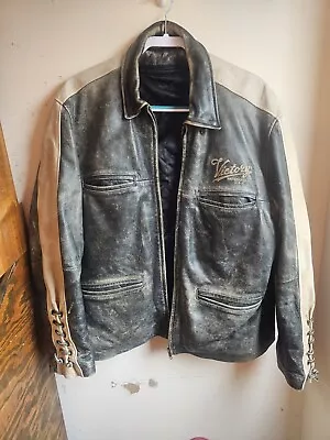 Victory Motorcycles Distressed Leather Jacket Removable Lining Men’s Size Large • $50