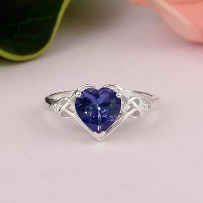 Heart Shape Tanzanite Cz 925 Sterling Silver Solitaire Love Promise Ring • $26.82