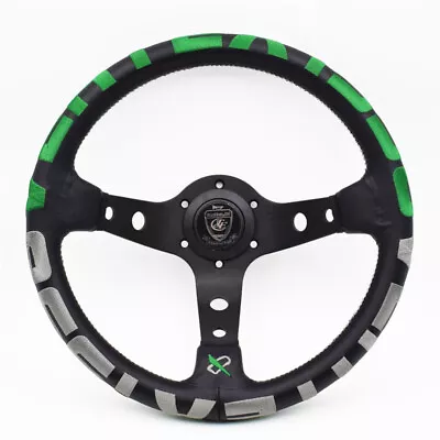 13inch Green Vertex Jdm Racing Car Deep Dish Drift Rally Tuning Steering Wheel • $96.80