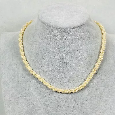 VTG Necklace Faux Pearl 16  Braided Twisted Gold Tone Classic Elegant Jewelry • $9.95