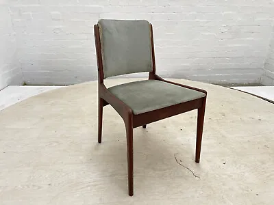 EB3056 Danish Teak & Blue Grey Velour Dining Chair Mid-Century Modern MDIN • £40