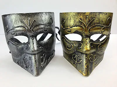 Mens Bauta Venetian Mask Silver Gold Metal Style Masquerade Fancy Dress Carnival • £9.97