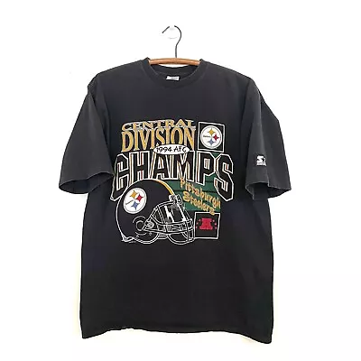 Vintage Pittsburgh Steelers Black T-Shirt Size Large Starter 1994 AFC Champs 90s • $45