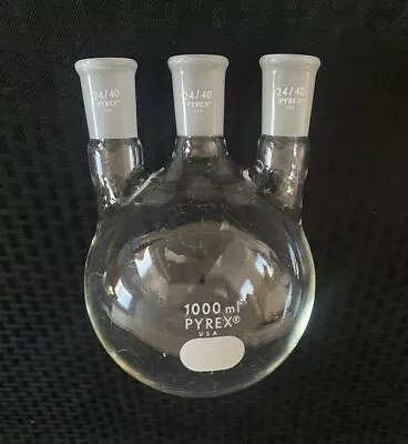 Corning Pyrex Glass 1000mL 1L 24/40 Vertical 3-Neck Round Bottom Flask 4950-1L • $52.49