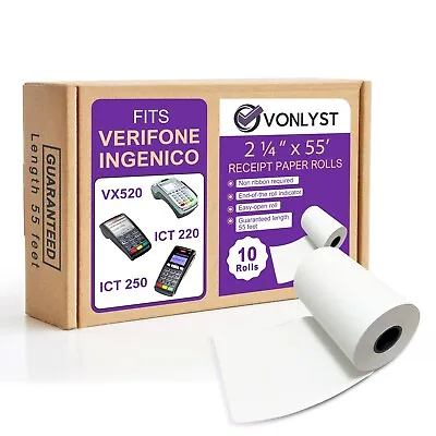 Vonlyst Paper Roll 2 1/4 X 55 For Verifone Vx520 Ingenico ICT220 ICT250 10 Rolls • $14.90