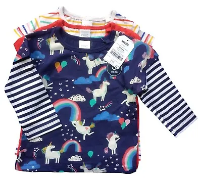 Girls Tops Set 12-18 Months NEXT 3 Pack Rainbow Unicorn Striped T Shirts Bundle • £11.95