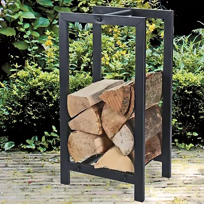 Black Metal Wood Log Storage Rack Stand Fireplace Firewood Holder Indoor Heater • £27.99